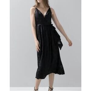 White House Black Market Black Silk Blend Floral Burnout Midi Dress Sz 16 NWT